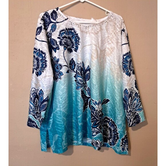 Alfred Dunner Women's 3/4 Sleeve Top Plus Size 3X Blouse Rhinestones Floral - Picture 9 of 9